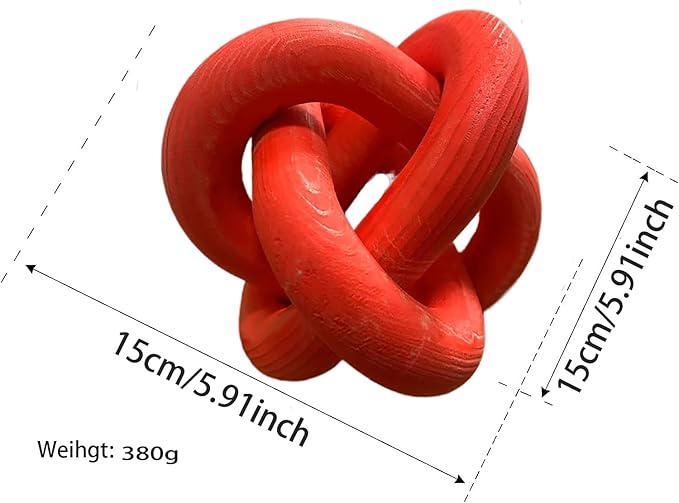 Wood Knot Chain Link Decor - 3 Link Boho Wooden Hand Carved Decorative Wooden Links Knots for Coffee Table Entryway Modern Farmhouse Shelf Decoration (Red)