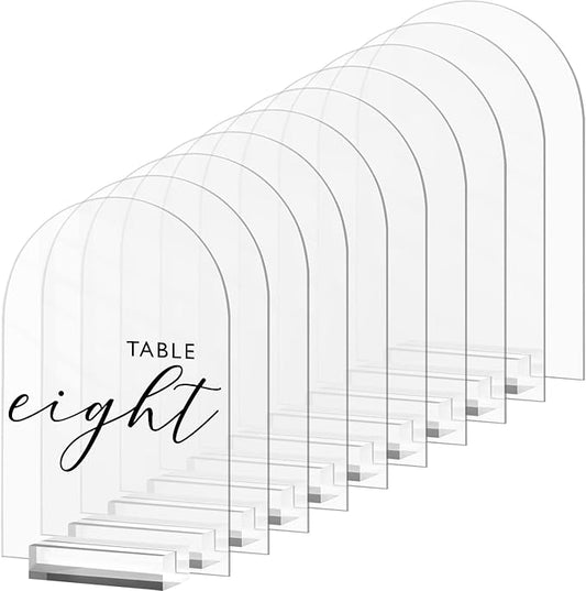 4x6 Inch Arch Acrylic Sign with Clear Stand-10 Pack Blank Clear Arched Table Signs with Holders, DIY Acrylic Arch Sign Blank for Wedding Table Numbers