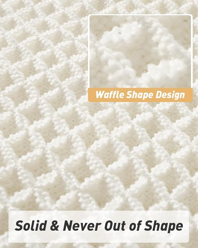 AMOAMI Upgraded Waffle Bath Mat, Super Absorbent Non Slip Bath Mats for Bathroom Floor, Machine Washable Bathroom Rugs with Tassels, Rubber Backed Bathroom Mats, Ultra Soft, 17" x 24", White