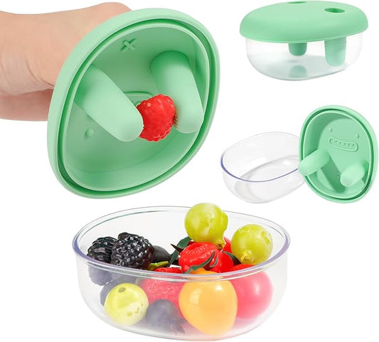 2-in-1 No-Mess Snack Container, Portable Food Storage Boxs, Reusable Snack Finger Box, Leak-Proof Silicone Lid Snacks Container, Keep Hands Clean, for Ideal for Travel, Office, Camping (Green)