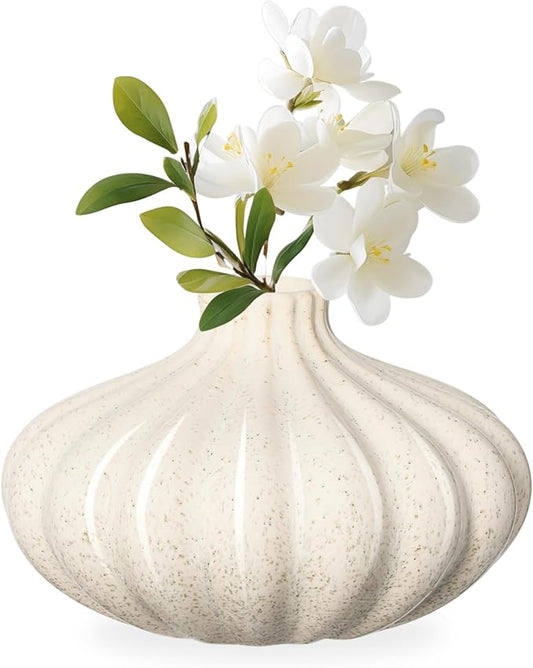 Torre & Tagus Allium Reactive Glaze Ceramic Bud Vase - 3 Inch Mini Flower Vase & Small Ceramic Vases for Flowers, Handmade Ribbed Bud Vases for Home Decor & Wedding Decor for Table