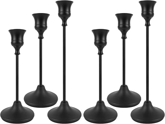 Black Candlestick Holders Set of 6, Metal Taper Candle Holders, Classic Decorative Candle Stick for Christmas, Wedding, Party, Dinner Tables,Home Décor