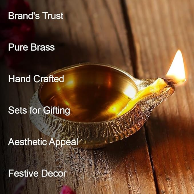 Hashcart Brass Kuber Diya Indian Puja Oil Lamp - Pack of 6 Pcs - Engraved Design - Diwali Diyas