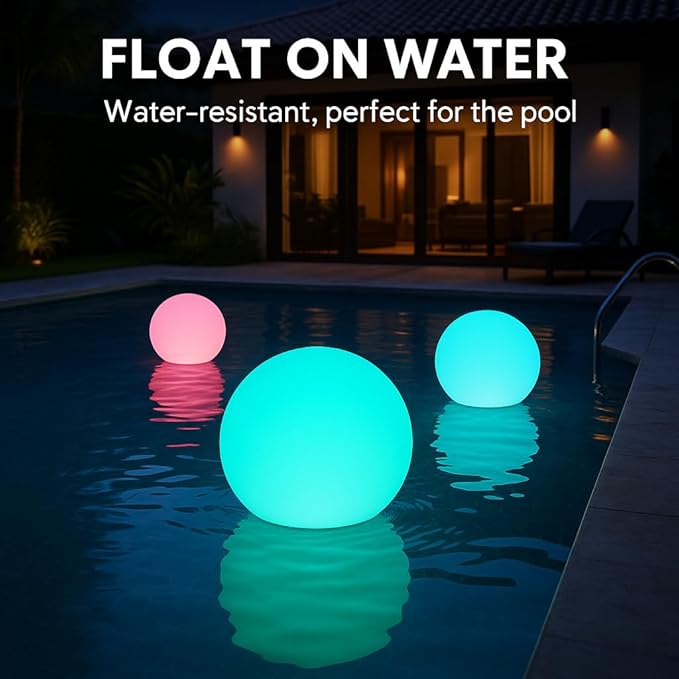 Vandue Color-Changing LED Light Ball – Rechargeable Glow Sphere with Remote – IP65 Waterproof RGB Night Light for Indoor/Outdoor, Pool, Garden, Party & Decor (12 Inch)