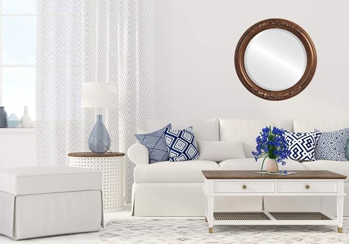 OVALCREST Round Beveled Wall Mirror for Home Decor - Florence Style - Sunset Gold - 18x18 Outside Dimensions