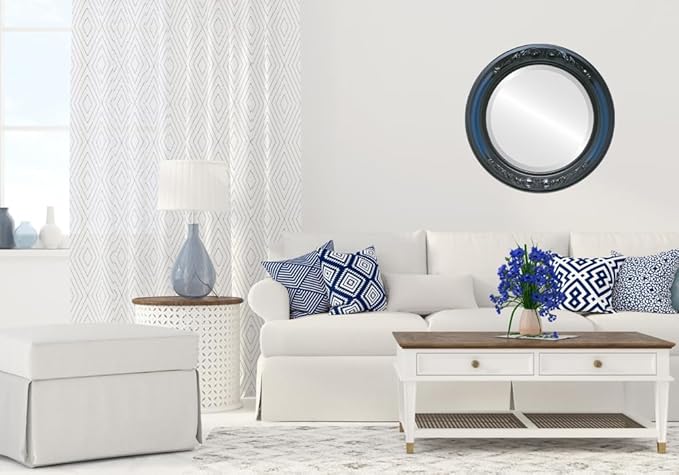 OVALCREST Round Beveled Wall Mirror for Home Decor - Florence Style - Royal Blue - 22x22 Outside Dimensions