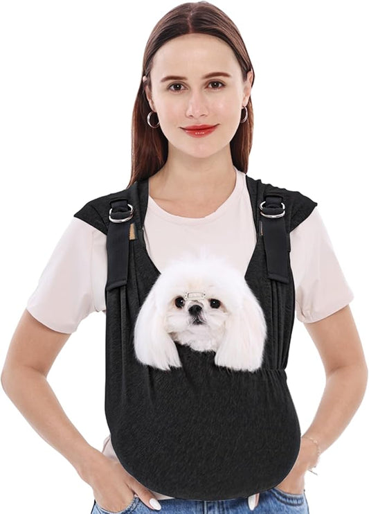 Supet Dog Carrier Sling for Small Dogs, Front Facing Cat Sling Carrier Chest, Hands Free Pet Sling Carrier, Adjustable Dog Front Carrier, Reducing Back Pain, Anti Pet Anxiety (Black, Plus)