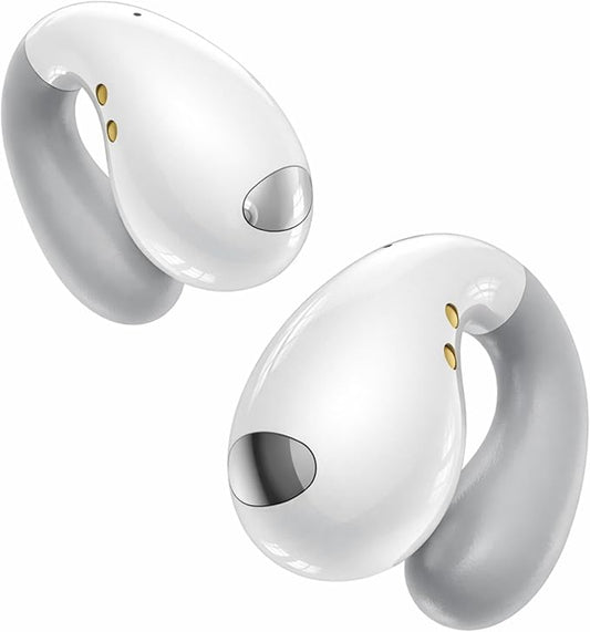 Ultra Open Ear Earbuds - Ergonomic Clip-On Earbuds, Open Wireless Headphones with Over-Ear Fit, Bluetooth Audio Buds for Running, Gym with Long Battery Life, Pure White