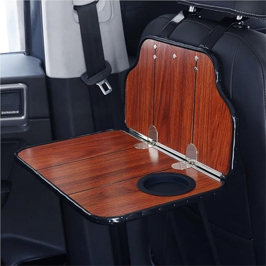 Folding Wood Car Back Seat Food Tray Table, Multi-Functional Car Seat desk for Eating, Working, Writing, Traveling(Brown)