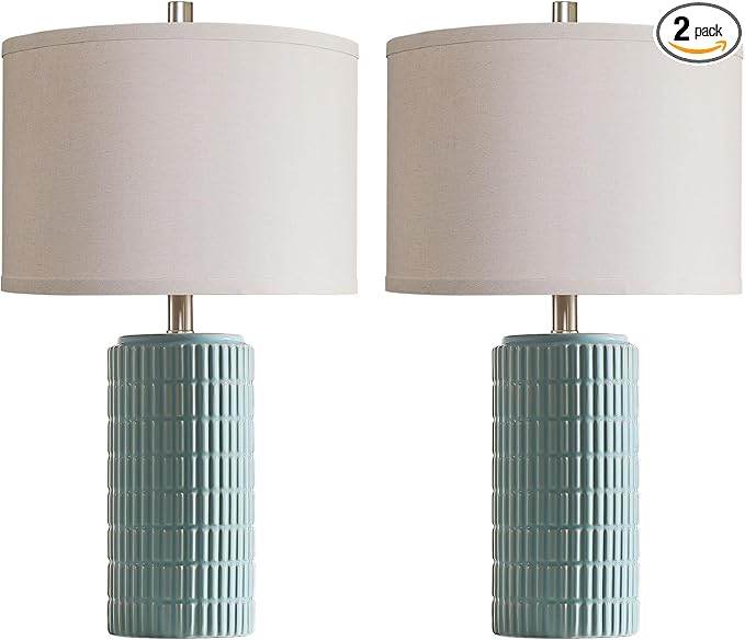 23" Set of 2 Ceramic Table Lamps for Living Room Bedroom, Modern Nightstand Desk Lamp for Entryway, Office, Study Room, 2 LED Bulbs Included