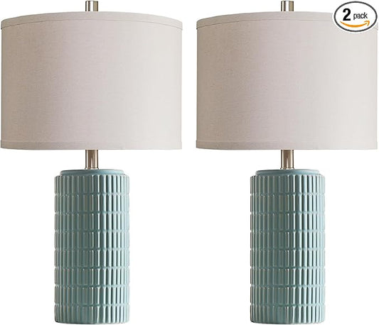 23" Set of 2 Ceramic Table Lamps for Living Room Bedroom, Modern Nightstand Desk Lamp for Entryway, Office, Study Room, 2 LED Bulbs Included