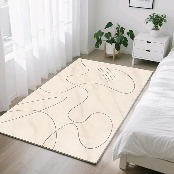 Modern Marble Rug - 2x3 Rug, Abstract Line Marble Bath Rugs, Minimalist Geometry Doormat, Washable & Non Slip Small Rugs Home Decor