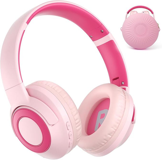 Kids Bluetooth Headphones with ANC, Wireless Over-Ear Headset for Boys and Girls, Foldable & Adjustable, Ideal for School, Travel and Online Learning (Pink)
