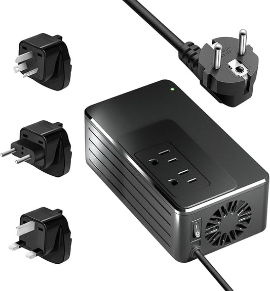 1600W Universal Travel Converter Step-Down 220V to 110V, Pure Sine Wave, for All American Appliances, Lightweight 2lbs