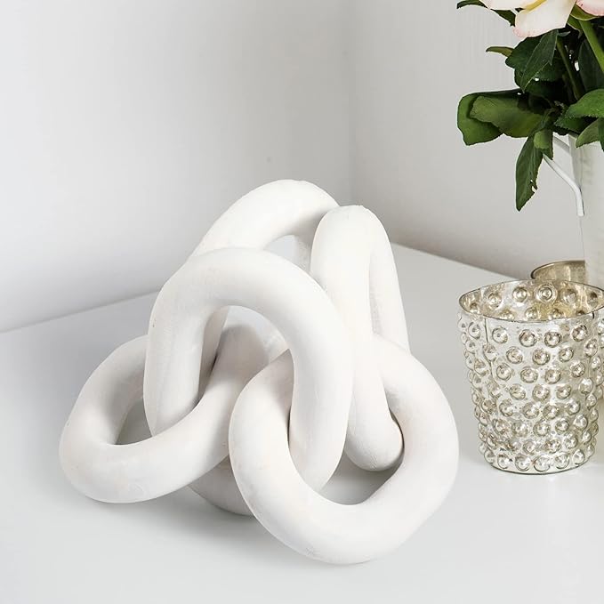 Queekay Decorative Wood Chain Link Decor Rustic Wooden 5 Link Wooden Chain Decor Ornament Farmhouse Home Decoration Hand Carved Wood Crafts Ornaments for Coffee Table(White)