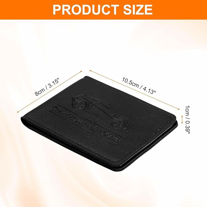 HARFINGTON Car Registration and Insurance Holder PU Leather Vehicle Glove Box Organizer Storage Accessories Car ID Holder with 2 Pockets for License ID Card Bank Card Documents, Black