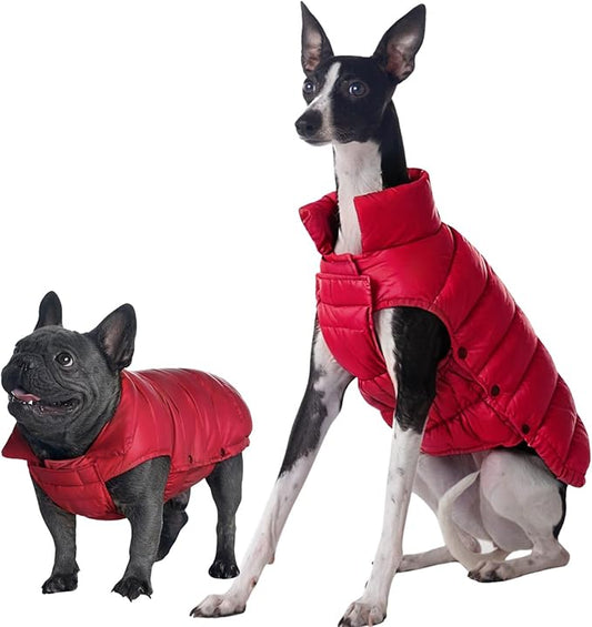 SPACE LION Dog Puffer Jacket, Down Winter Coat, Durable Outdoor Coat for Cold and Windy Conditions, Lightweight & Adjustable Fit Coats for Medium & Large Dogs,(Red, Size18/L+)