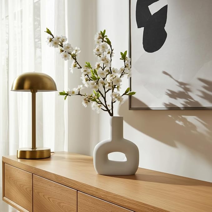 Sagebrook Home Modern Stoneware Vase - Decorative Dolomite Flower Holder - Minimalist Home & Office Accent - Stylish Tabletop Centerpiece for Living Room, Bedroom & Desk Decor - 8" White