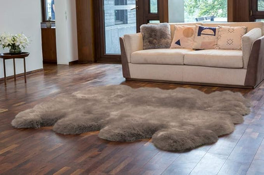 WaySoft New Zealand Sheepskin Area Rug – Genuine Fluffy Wool, Multiple Sizes, Bedroom or Living Room Decor(6ft x 7ft,Grey Beige)