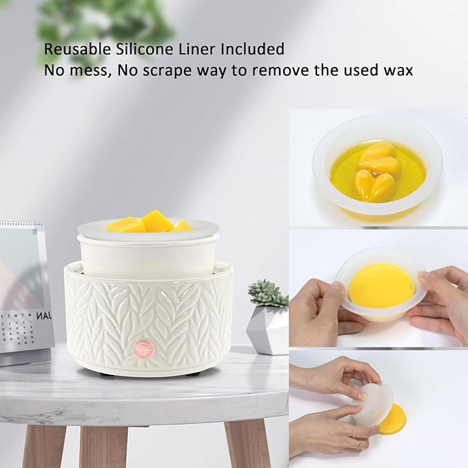 Wax Melt Warmer with Timer-3-in-1 Wax Melter Burner with Silicone Liner, Fragrance Warmer for Scented Candles, Wax Tarts, Essential Oils to Freshen Home Office, Auto Shut Off & Temperature Adjustment