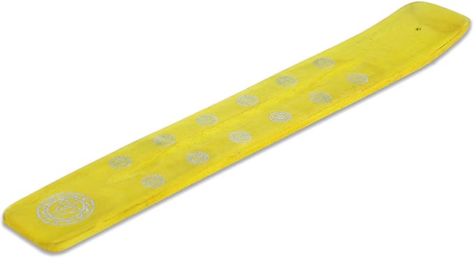 Bless-International Traditional-Handmade-Burner Wooden-Incense-Stick-Holder Ash-Catcher-Stand for-Aromatherapy-Meditation-Yoga (Positivity Yellow) 10 Inches, Pack of 2