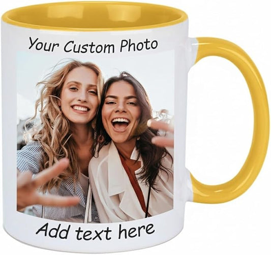 G9W168 Custom Coffee Mug, Customizable Coffee Cups with Pictures Personalized Ceramic Mug for Gifts Novelty Personalized Mugs for Friends (Yellow)