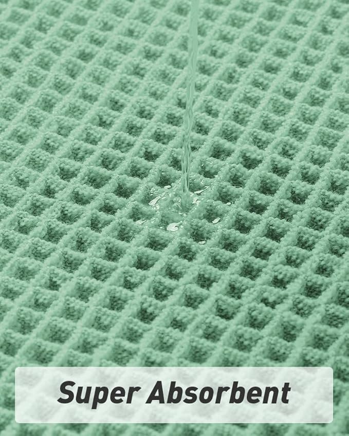AMOAMI Upgraded Waffle Bath Mat, Super Absorbent Non Slip Bath Mats for Bathroom Floor, Machine Washable Bathroom Rugs with Tassels, Rubber Backed Bathroom Mats, Ultra Soft, 18" x 30", Sage