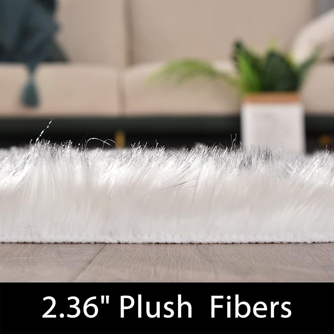 Latepis White with Grey Tips Small Bedroom Washable Soft Shaggy 2x3 Rug Fuzzy Rug Faux Sheepskin Fur Rug for Cushion Cat Mat Home Decor Rectangle