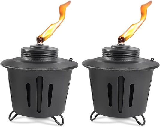 2 Pack Citronella Table Top Torches, 15oz Mini Fire Pit Tabletop Torch for Outside, Metal Tabletop Flame Torch Includes Long Lasting Wick and Snuffer for Yard, Patio, Deck, Garden, Party