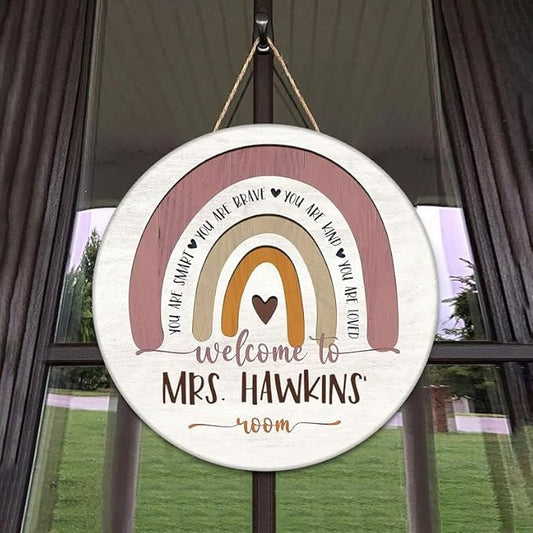 Personalized Classroom Wooden Door Sign, Custom Teacher Name Wall Display, Colorful Entry Decoration, Charming School, Meaningful Teacher Appreciation Gift For Educators Doorsign_281125_SR6_10