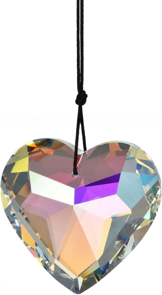 Colorful Heart Crystals Suncatcher Hanging Sun Catcher with Chain Pendant Ornament for Window Home Garden Christmas Day Party Wedding Decoration (AB Color)
