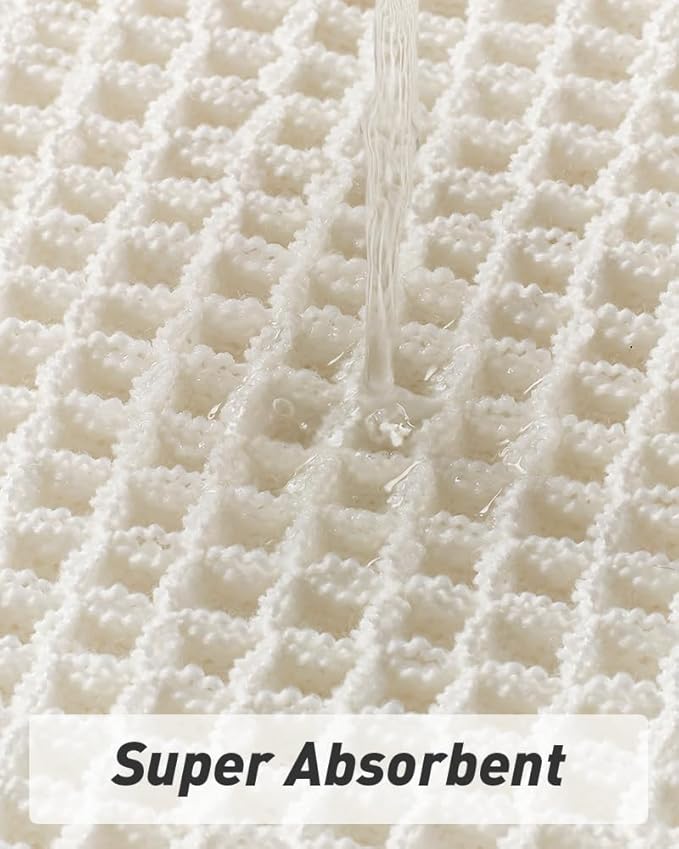 AMOAMI Upgraded Waffle Bath Mat, Super Absorbent Non Slip Bath Mats for Bathroom Floor, Machine Washable Boho Bathroom Rugs with Tassels, Rubber Backed Bathroom Mats, Ultra Soft, 18" x 30"