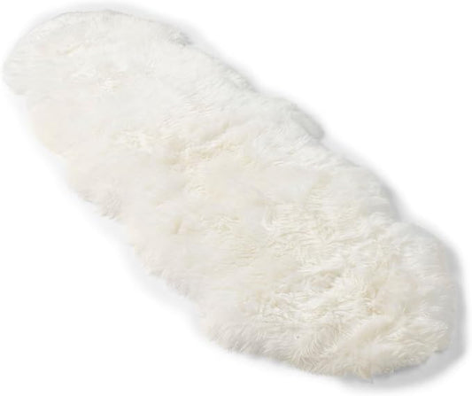 Real Sheepskin Rug 2x6 ft | Sheepskin Rugs for Living Room and Sofa | Bedside Rugs for Bedrooms | Large Fluffy Rug is Breathable & Heat-regulating in Color White