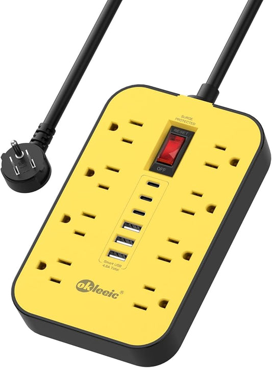 Power Strip with USB, Surge Protector Flat Plug with 8 Widely Spaced Outlets and 6 USB Ports, 14 Gauge Heavy Duty Extension Cord 6 FT, High Wattage for Workbench, Workshop, Kitchen, Garage Must Have