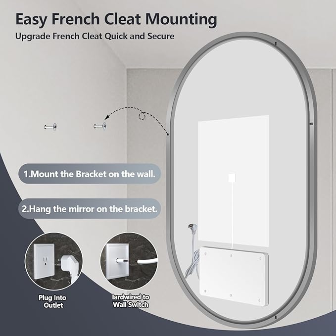 Niccy Oval LED Bathroom Vanity Mirror, 36"x24" Front lit Mirror with Light, Smart Anti-Fog Waterproof Mirror with Memory Function Dimmable Lighted Mirror