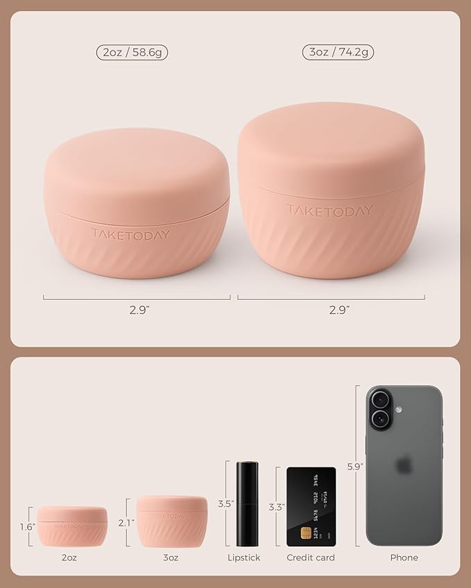 TakeToday Travel Containers for Toiletries, Leak-proof, TSA Approved, Refillable Silicone Cream Jars with Lid Travel Size Essential for Cosmetic toiletry Cream, 2 &3oz, 4 Pack (Apricot)