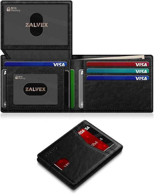 Wallet for Men Slim RFID Blocking Leather Credit Card Holder Wallet for 14 Cards, Bifold Minimalist Thin Wallet with 2 ID Windows & Cash Slot, Front Pockt Carteras Para Hombres, Birthday Gifts for Men