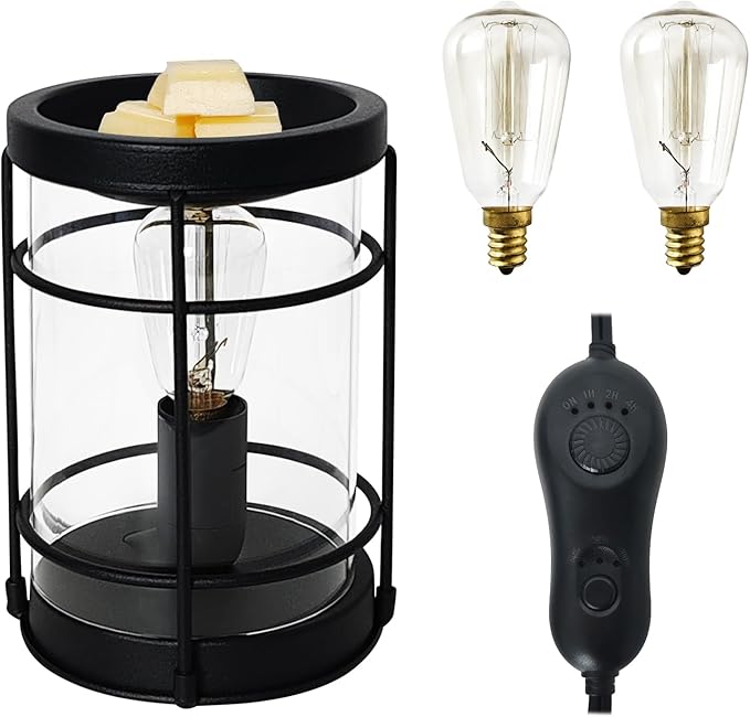 LIFFY Candle Wax Melt Warmer - Wax Warmer Scented, Fragrance Oil Burner, Metal Melter Lamp for Rustic Home Decor Office Bedroom Aromatherapy, Birthday Gifts for Women, Timer & 2 Edison Bulbs