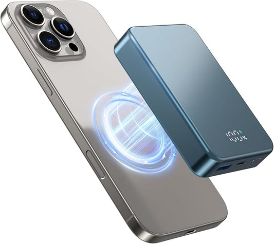 Magnetic Power Bank 26800mAh for Magsafe Portable Charger, Aluminum Alloy Large Capacity 20W USB-C in&Out Wireless Fast Charging for iPhone17Pro Max/16/15/14/13/12 Series, Blue