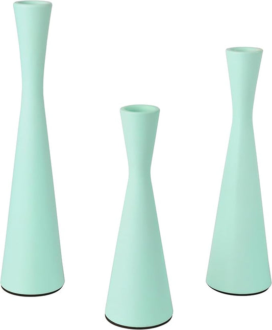 Vixdonos Taper Candle Holders Metal Candlestick Holders Set of 3 Table Mantel Decorative Candle Stand for Dinning,Party，Wedding,Home Decor(Light Green)