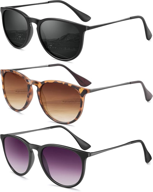 Sunglasses Womens Polarized Sunglasses-Women: Retro Round Sun Glasses with UV400 Protecion Trendy 3 Pack
