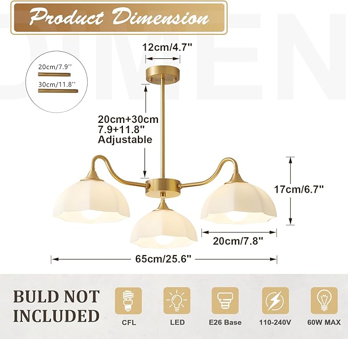 Mid Century Modern 3 Light Sputnik Chandeliers Retro Gold Milk Glass Chandelier Pendant Light Fixture Nordic White Ceramic Kitchen Island Hanging Lights Dining Room Ceiling Lamp MPL13-3 GD