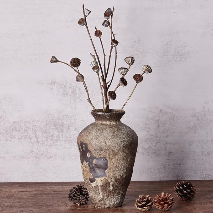 Wabi Sabi Decor Rusty Vintage Vase - 8.7" Tall Rustic Farmhouse Wabi Sabi Vase for Centerpiece, Pottery Stone Flower Vases for Home Decor, Table, Living Room, Bedroom, Bathroom, Kitchen (Rusty Stone)