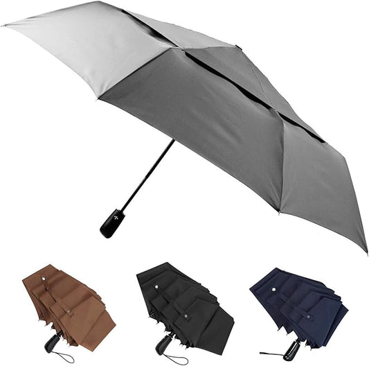 A.Brolly Stonehenge Large Travel Umbrella - Big 54 Inch Double Vented Canopy Folding Umbrella with Auto Open and Close Button (Gray)