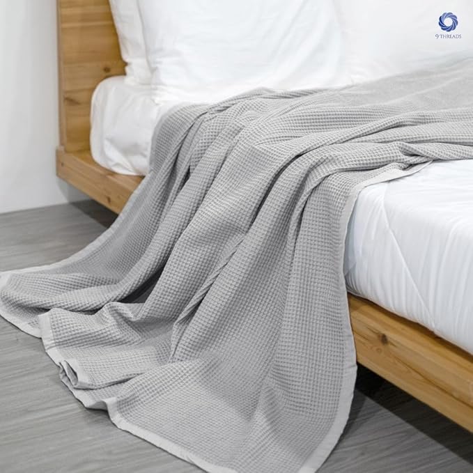 GOTS Certified Organic Cotton Waffle Weave Blanket, King Bed Size,108"X90" Cozy Throw Blanket for Couch, Modern Home Decor, Throw Blankets,Waffle Blanket, Soft Bed Blankets -Scottish Grey