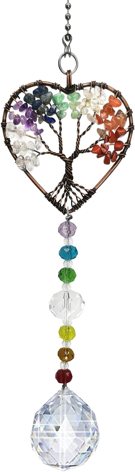 Window Hanging Suncatcher with Crystal, Tree of Life Suncatcher Garden Hanging Rainbow Maker Ornament (Tree of Life-Heart)