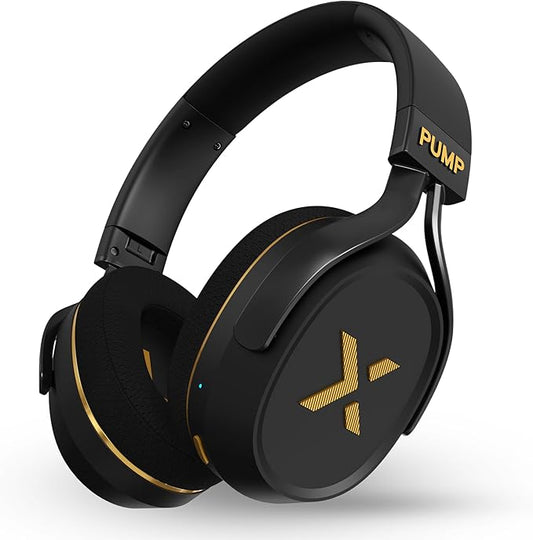 BlueAnt Pump X Wireless Over-Ear Headphones, Bluetooth, Powerful Bass, Active Noise Cancelling & Transparency Mode, Interchangeable Ear Cups, All-Day Comfort for Gym and Training, Black/Gold