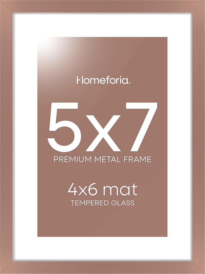 Homeforia 5x7 Picture Frame Mocha, High End Metal 5 x 7 Mocha Frames with Mat 4 x 6 for Art, 5x7 Desk Frame Matted to 4x6 inch Photo, 5 by 7 Wall or Tabletop Frames, Tempered Glass, Wall Kit, Set of 1