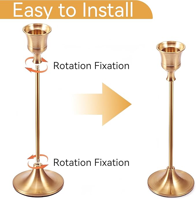 Taper Candle Holders, Tall Vintage Metal Candlestick Holders, 3 PCS Brass Gold Candle Sticks Holders for Home Decor Table Centerpiece Wedding Housewarming Festival, Rose Gold, 1 Set (3 pcs)