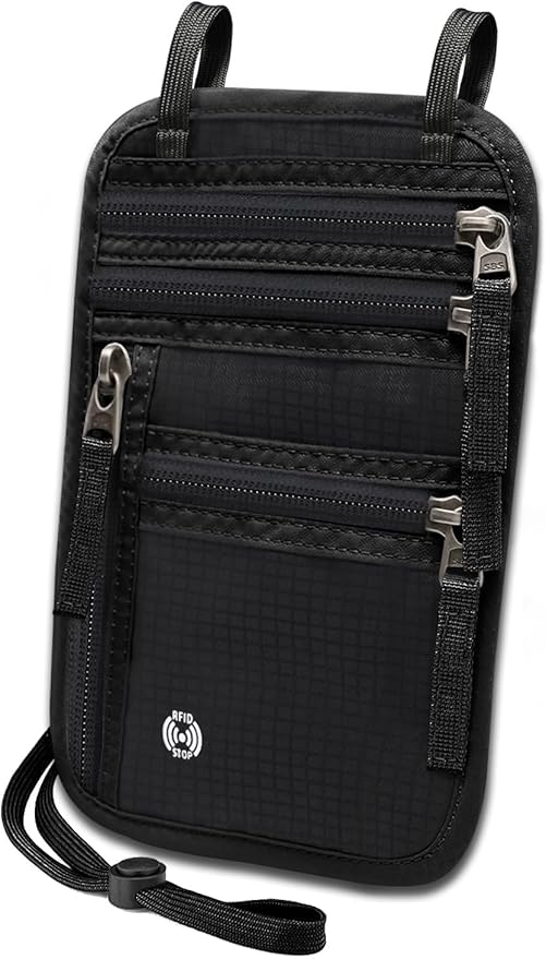 Sizobi Neck Wallet for Traveling Women Men, RFID Blocking Nylon Passport Holder Travel Pouch, Family Travel Document Organizer Passport Wallets,International Travel Must Haves Travel Accessories